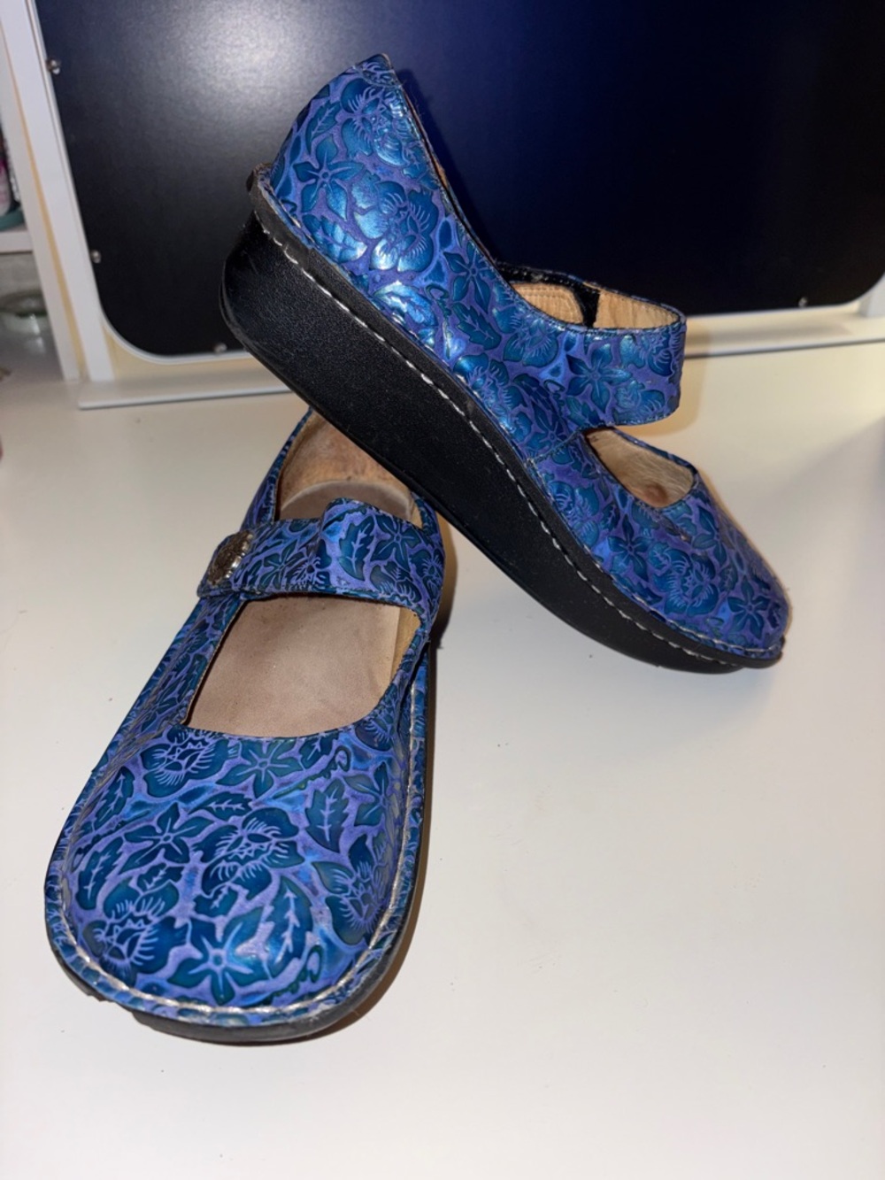 Alegria Blue Floral Mary Jane Clogs